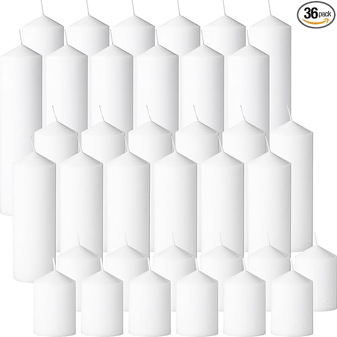 36 Pcs White Pillar Candles Bulk Setï¼? Different Lengths 2 x 3/4/6 Inch (12 Each)，Hurricane Candles，Dripless Unscented Smokeless，Gives You a Better Atmosphere When Organizing an Event Party.