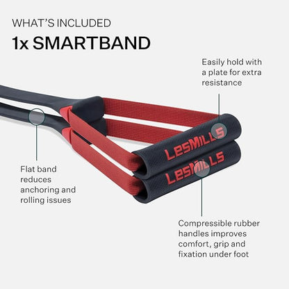 Les Mills™ SMARTBAND™ Workout Resistance Band with Handles, Home Gym Workout Equipment, Elastic Stretch