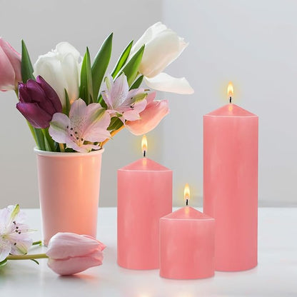 Pillar Candle 3 x 4,6 and 8 inch, Large Handmade Candle Set 3, Pink Decorative Candle for Wedding, Home Decoration, Dinner, Church