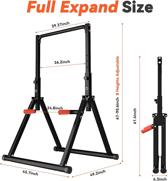 Power Tower Pull Up Dip Station Foldable, Pull Up Bar Station Adjustable, Multi-Function Home Gym, Strength Training Fitness Equipment, Triangular Design, for Home Outdoor