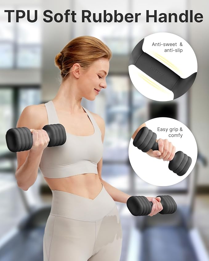 YOTTOY Adjustable Dumbbell Set of 2, 4-in-1 Hand Weights for Women at Home, Compact Free Weights Dumbbells Set with Soft Grip and Base, 2-5 lbs Each for Home Gym