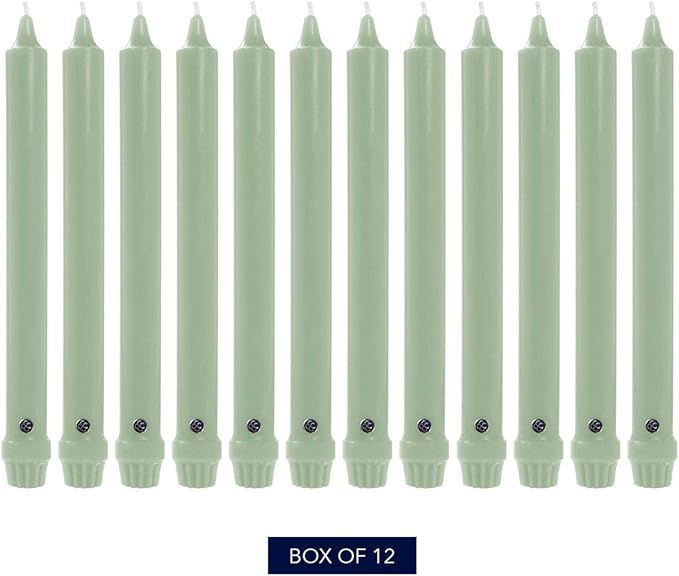 Colonial Candle Unscented Taper Candle, Classic Collection, Colonial Classic Green, 10 In, Pack of 12 - Up to 8 Hours Burn