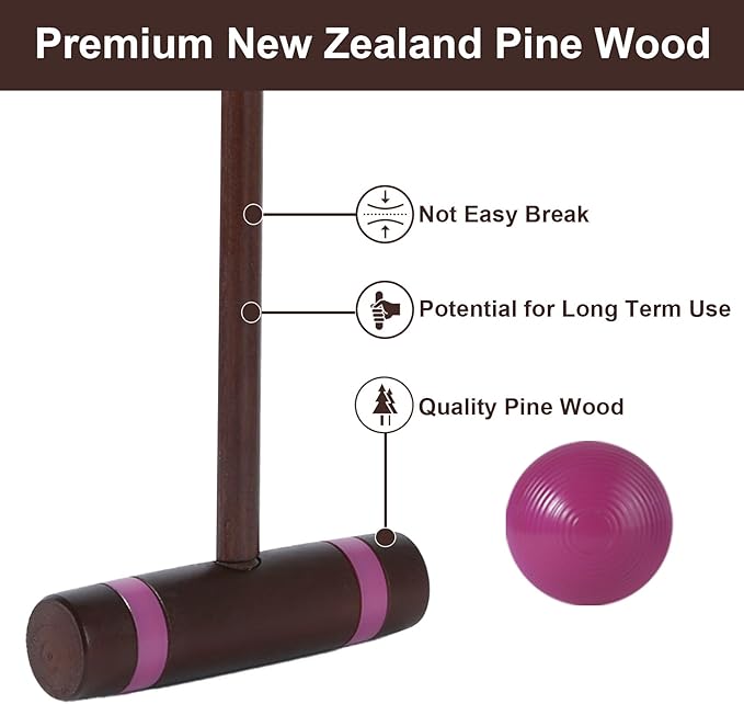 28In Croquet Party Set for 8 Players - Made of Long-Lasting Pine Wood, Family Fun for Backyards, Camping and More, Comes with Colorful Mallets, PE Balls, Wickets, Stakes, and Carrying Bag