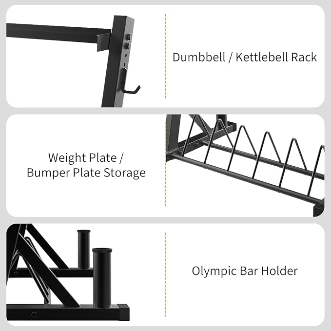 3 Tier Barbell Storage Racks,1000 LBS Capacity Adjustable Weight Rack for Dumbbell, Kettlebell, Barbell Bar(Q235 Carbon Steel)
