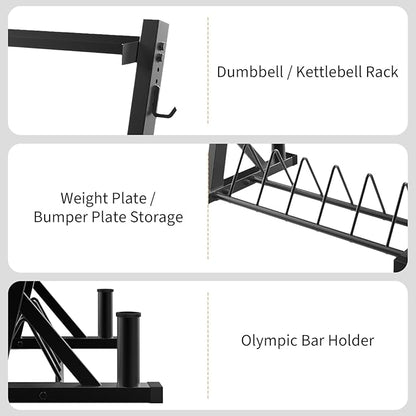 3 Tier Barbell Storage Racks,1000 LBS Capacity Adjustable Weight Rack for Dumbbell, Kettlebell, Barbell Bar(Q235 Carbon Steel)