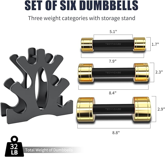 TECHNOAGE Round Dumbbell Sets with Steel Handle, Odorless Neoprene rubber Handle Cover