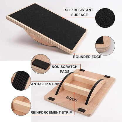 Wooden Wobble Board for Adults - Anti-Slip Balance Board for Stand-Desk Core Strength Therapy