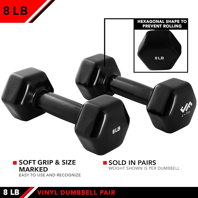 JFIT Dumbbell Pairs or Sets – Neoprene & Vinyl Coated Hand Weights for Home Gym, Strength Training, Aerobics, Cardio Exercise and Fitness