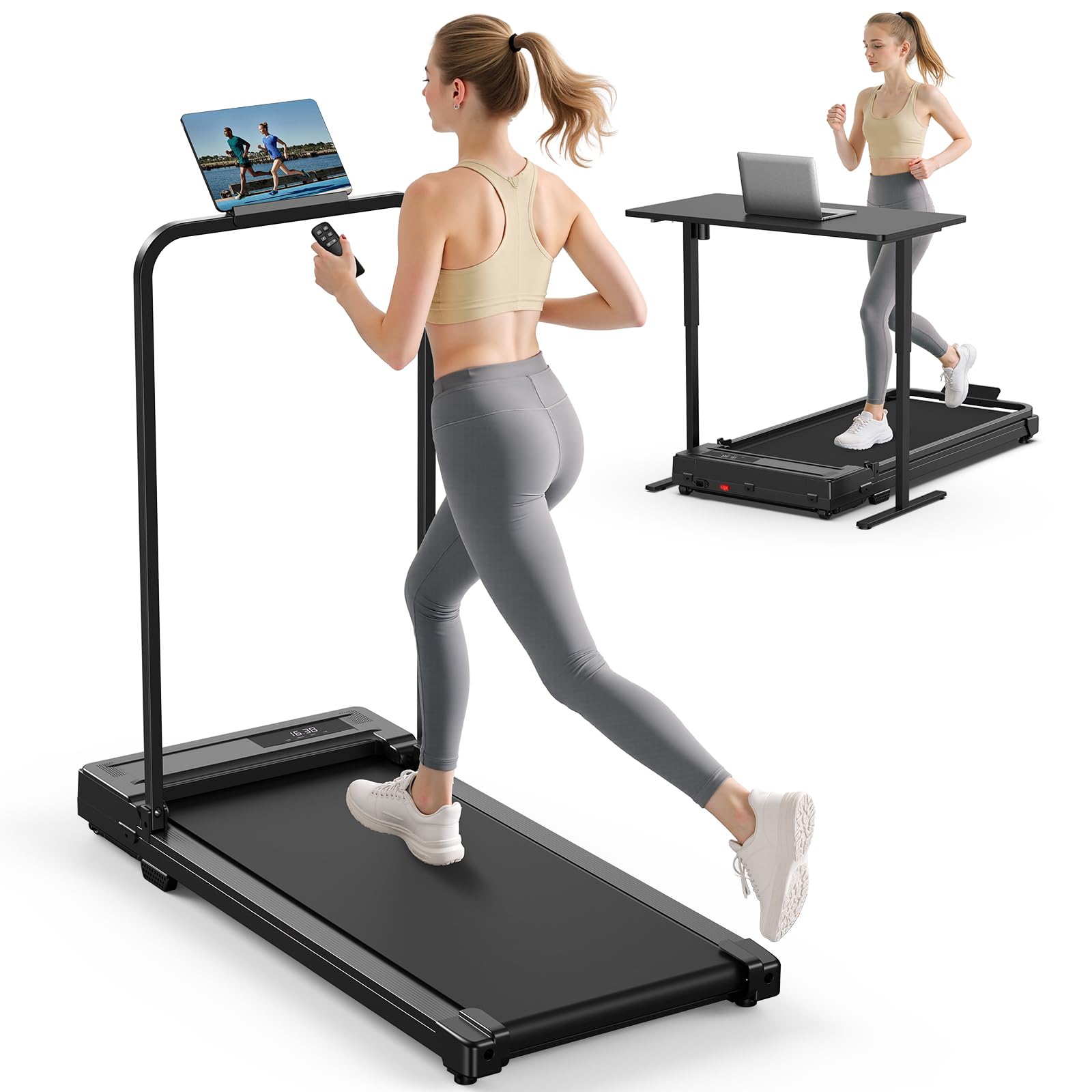 Walking Pad Treadmill for Home - Folding Treadmills with Handle Bar Portable Compact Fold up Indoor