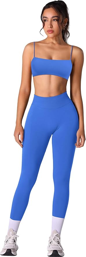Workout sets for women 2 piece:Spaghetti Straps BacklessTop Bra and High Rise leggings for yoga
