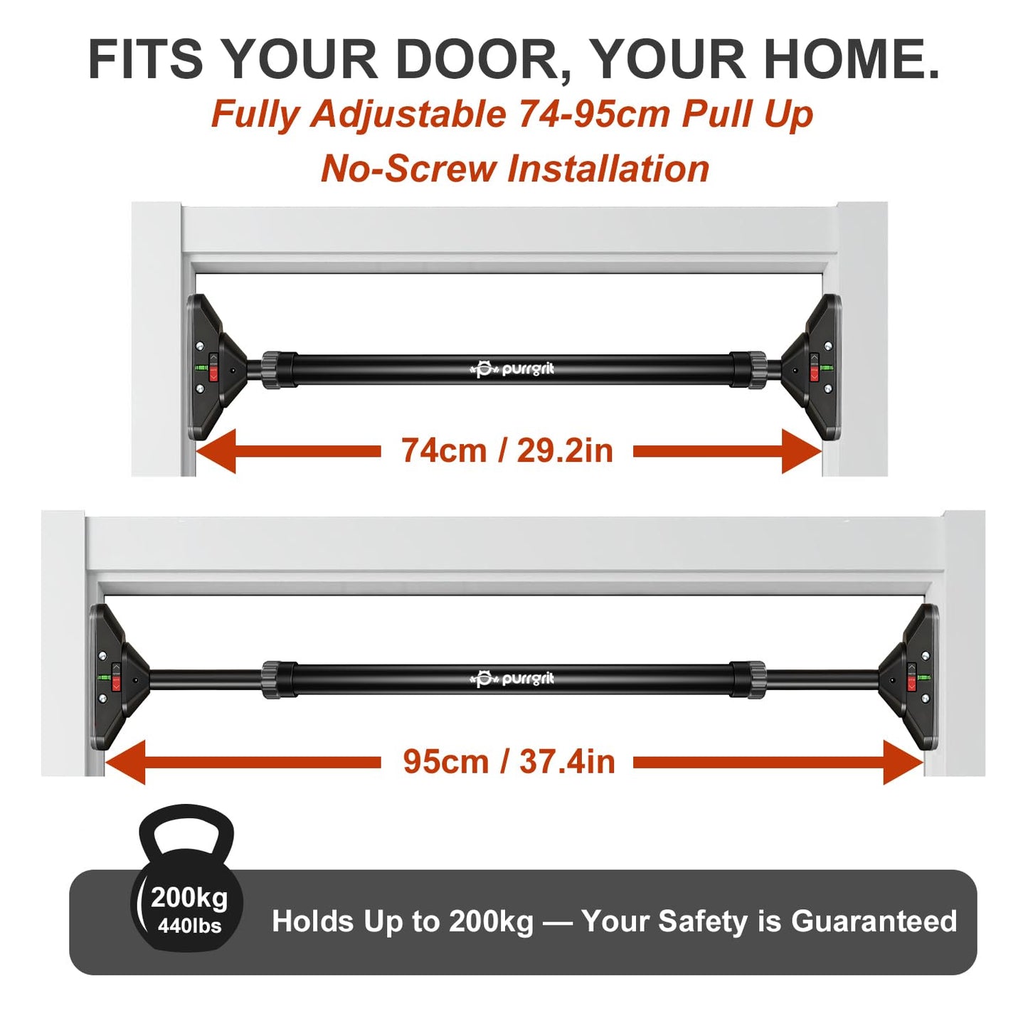 PURRGRIT Adjustable Doorway Pull Up Bar No-Screw 440lbs