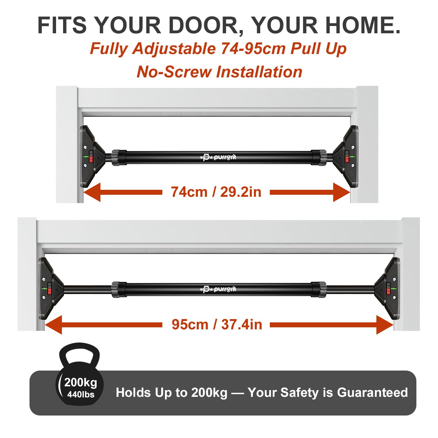 PURRGRIT Adjustable Doorway Pull Up Bar No-Screw 440lbs