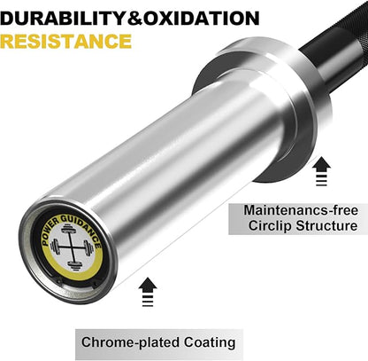 POWER GUIDANCE Chrome Olympic Barbell Bar, 2 Inch Weight Bar for lifting, Hip Thrusts,Universal Strength Training Bars 4ft/5ft/6ft