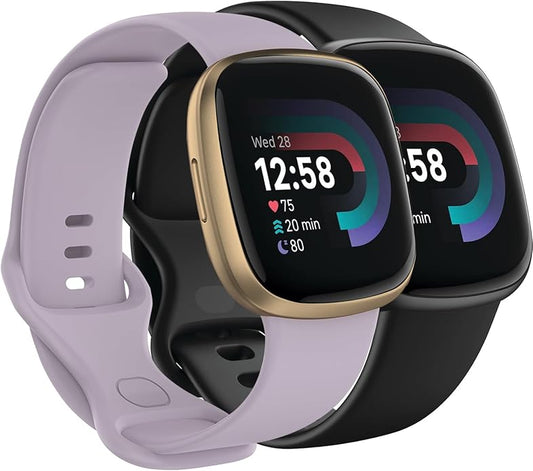 Compatible with Fitbit Versa 4 / Fitbit Versa 3 / Fitbit Sense/Sense 2 Bands, Soft Silicone Replacement band for Women Men 2 Pack