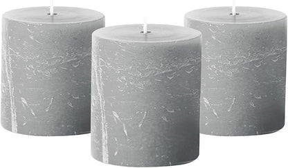 Simply Soson Grey Rustic Texture Pillar Candles 3x3 inch - Set of 3 - Unscented Decorative Grey Candles, No Drip, Ideal for Home Decor, Weddings, Holidays