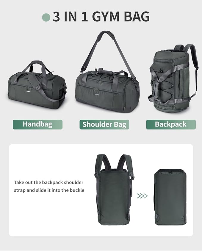 Sportsnew Gym Bag for Women with Shoe Compartment Wet Pocket & Yoga Mat Holder,Mens Duffel Bag for Travel with Laptop Compartment,Weekender Overnight Carry On Bag for Men(Army Green Patent Pending)