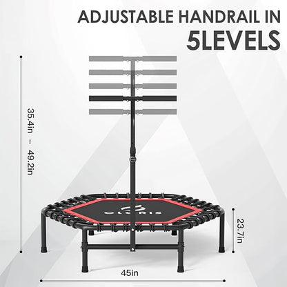 CLORIS 45'' Rebounder Trampoline for Adults - Max Load 450lbs, Mini Trampoline with Adjustable Foam Handle Indoor/Outdoor Fitness Body Exercise