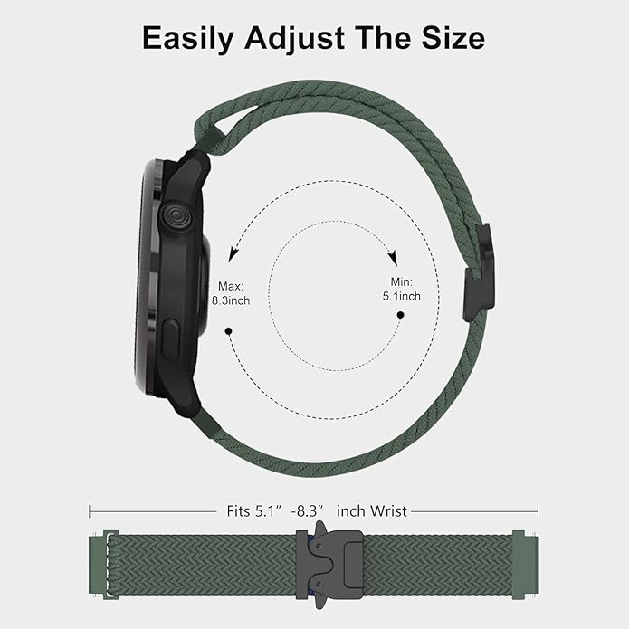 Braided Bands Compatible with Garmin Vivoactive 6/5/3/Venu 2 Plus/Forerunner 165/55/645/245 Music, 20mm Parachute Buckle Soft Stretchy Nylon Band for Garmin Venu/Sq/Sq 2/Vivomove HR Men Women