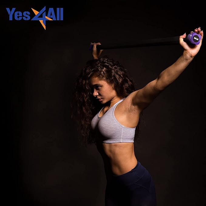 Yes4All Total Body Workout Weighted Bar, Resistance Band Bar, Racks for Strength Training, Exercise Bar for Yoga in Home and Gym - Single/Combo