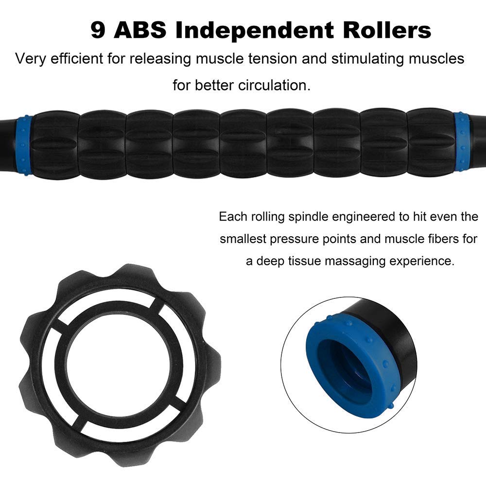 YANSYI Professional 9-Roller Deep Tissue Massage Stick - Portable Muscle Recovery Roller for