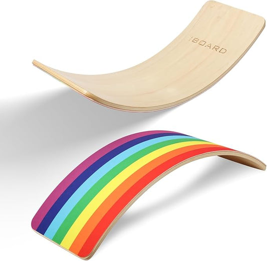 Wobble Balance Board for Toddlers, 35 Inch Rainbow Rocker Board Open Learning Exercise, Wooden Board for 3-12 Age Birthday