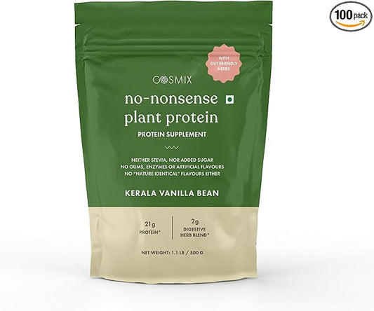 No Nonsense Plant Protein, Organic Brown Rice & Pea Isolate, Easy Digestion, 24G Protein/Serving, Gluten & Lactose Free Real Kerala Vanilla Bean 500 G (Pack of 1)