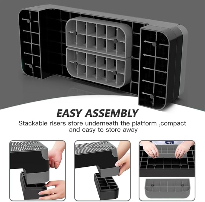 Aerobic Exercise Step, Adjustable Aerobic Stepper for Exercise, Workout Step Platform for Step Up, 26.5" Step Deck with 4??6??8??Adjustable Height Risers, Women Home Gym Cardio Fitness