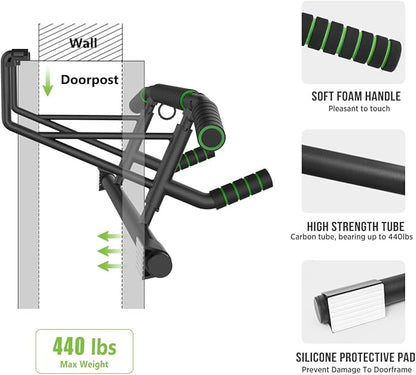 New Upgrade Pull Up Bar for Doorway - Foldable Design & Space-Saving, Upto 440 Lbs Capacity, No Screwing or Slipping - USA Original Patent, Designed, Shipped, Warranty