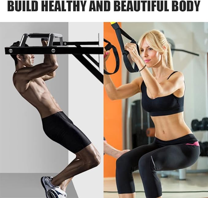 ptlsy Wall Mounted Pull Up Bar Multifunctional with Multi-grip Chin Up Bar Heavy Duty Dip Station for Home Gym Indoor Workout, Fitness Equipment, Dip Stand Supports to 440 Lbs