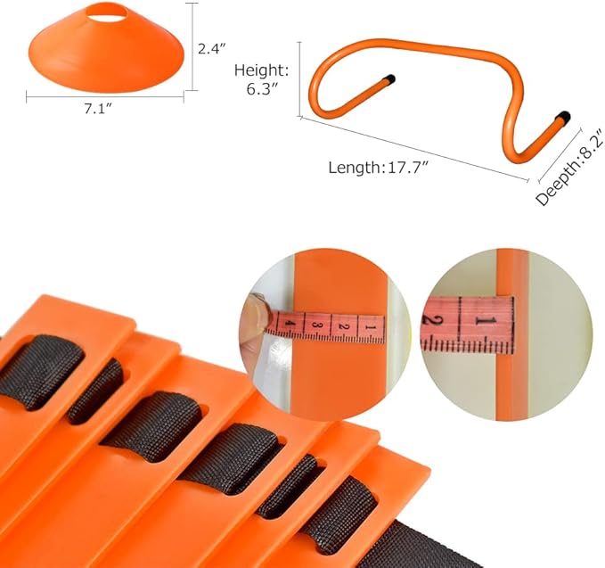 TNZMART Agility Ladder and Disc Cones Training Set Adjustable Rungs Training Ladder with 10 Plastic Sport Cones for Training