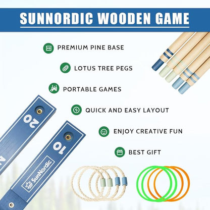 Wooden Ring Toss Game Set, Backyard Beach Camping Game with Toss Rings & Portable Carrying Bag, Outdoor Lawn & Yard Games for Kids, Adults & Family