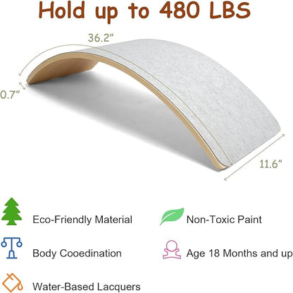 Gentle Monster Wooden Wobble Balance Board, 35 Inch Rocker Board Natural Wood, Kids Toddler Open Ended Learning Toy, Yoga Curvy Board for Office & Classroom Adult