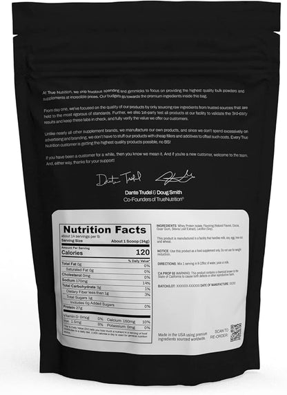 True Nutrition - Chocolate Whey Protein Isolate Cold-Filtration -100% Whey Protein Powder -27g Protein per Serving - Mixes Easily and Tastes Great - Third Party Tested - Chocolate Fudge Brownie - 1lb