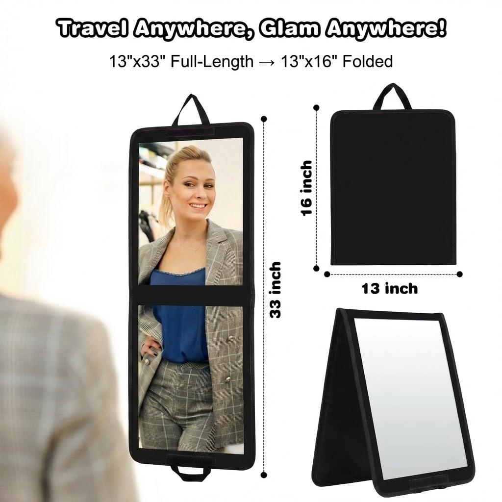 LPHUMEX Foldable Full Length Dance Mirror – 33” Portable Shatterproof Hanging Mirror, Folding Full
