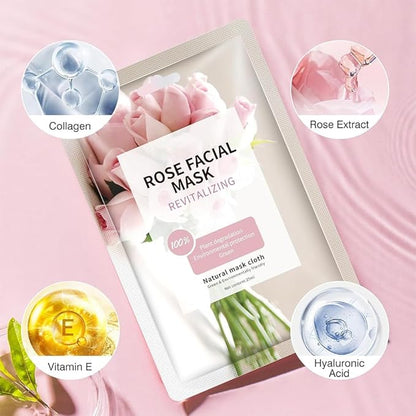 15 Sheets Face Masks Skincare, Rose Pink Hydrating Facial Masks for Women Skin Care, Deeping Moisturizing Facial Sheet Mask, Bulk Face Mask Suitable for Sensitive Skin