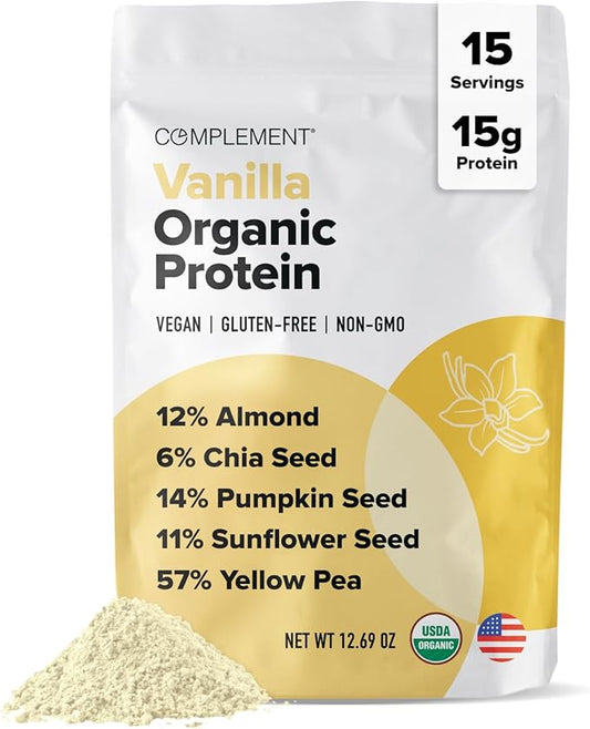 Complement Organic Vanilla Vegan Protein Powder (15 Servings) Low Carb, Low Calorie, Sugar Free