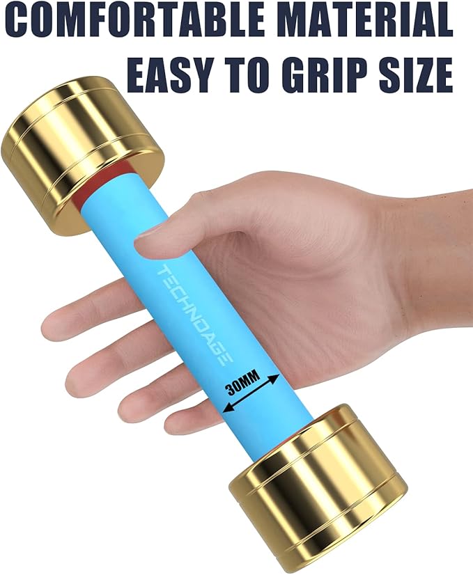 TECHNOAGE Round Dumbbell Sets with Steel Handle, Odorless Neoprene rubber Handle Cover