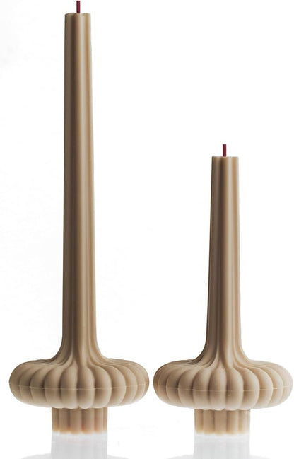 LAWA Set of 2 Pumpkin Base Candle - Beautiful Handmade Pillar Unscented Soy Wax Elegant Aesthetic Vase Candle Housewarming Gift Home Room Shelf Decor Idea Sandstone