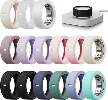 15 Pack Cover Compatible with Oura Ring Gen 4/Gen 3 Horizon/Gen 3 Heritage, Anti-Scratch Silicone Case for Oura Ring Protector for Women Men Working Out Gym, Support Charging with Cover on