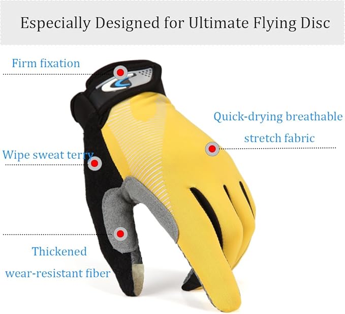 Ultimate Flying disc Gloves Ultimate Grip and Disc Gloves Breathable Non-Slip Sport Cycling Golf Glove, Improve Throws & Catches 1 Pair