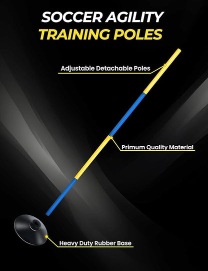 SEAOTTER Soccer Agility Poles Set, 4/6/10 Pcs 6ft Detachable Sports Trainning Speed Poles Slalom Poles with Rubber Base, Agility Training Equipment for Football, Rugby, Basketball, Indoor & Outdoor