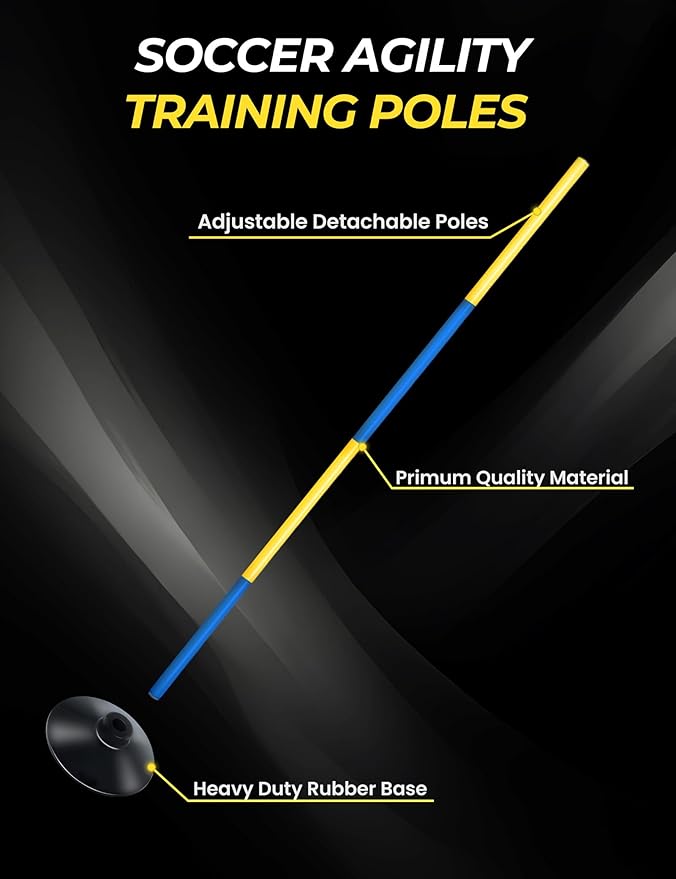 SEAOTTER Soccer Agility Poles with Rubber Base, 10 Pcs Detachable Sports Speed Agility Training Equipment, Agility Sticks for Football, Rugby, Basketball, Slalom, Indoor & Outdoor