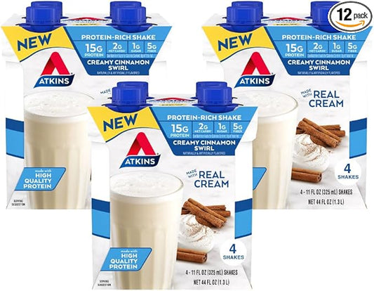 Atkins Creamy Cinnamon Swirl Protein Shake, 15g Protein, Low Glycemic, 2g Net Carb, 1g Sugar, Keto