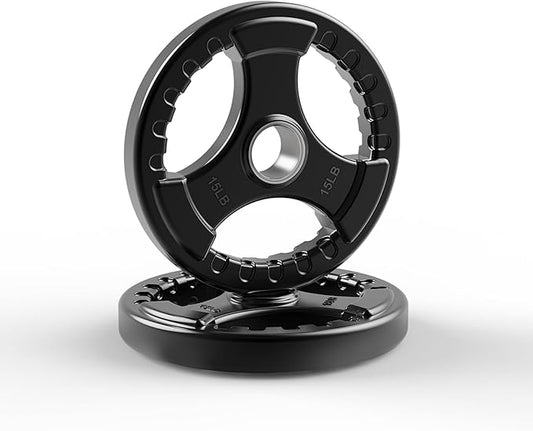 LIONSCOOL 2-Inch Rubber Olympic Grip Weight Plates for Strength Training, Weightlifting, Solid Cast Iron Plate for Barbell in Single/Pair/Set for Home & Gym (2.5-45LB), One Year Warranty