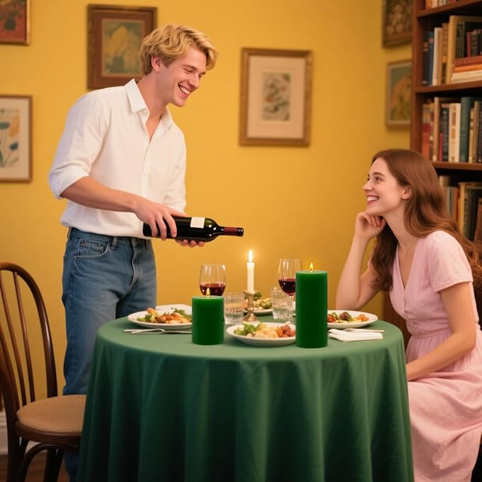 3 Packs Different Size Green Pillar Candles, Unscented Non-Toxic Dripless 3x4, 3x6, 3x8 Inch Solid Colored Cylinder Candles for Wedding, Home Decor, Dinner Table, Party, Power Outage, Emergency