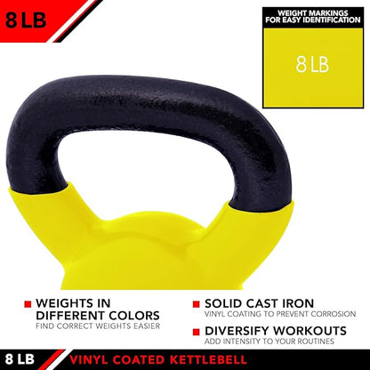 JFIT Kettlebell Weights Vinyl Coated Iron - 12 Size Options, 5lbs-50lbs - Coated for Floor and Equipment Protection, Noise Reduction, Ballistic, Core, Weight Training