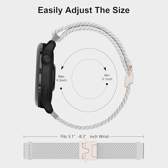 Braided Bands Compatible with Garmin Vivoactive 6/5/3/Venu 2 Plus/Forerunner 165/55/645/245 Music, 20mm Parachute Buckle Soft Stretchy Nylon Band for Garmin Venu/Sq/Sq 2/Vivomove HR Men Women