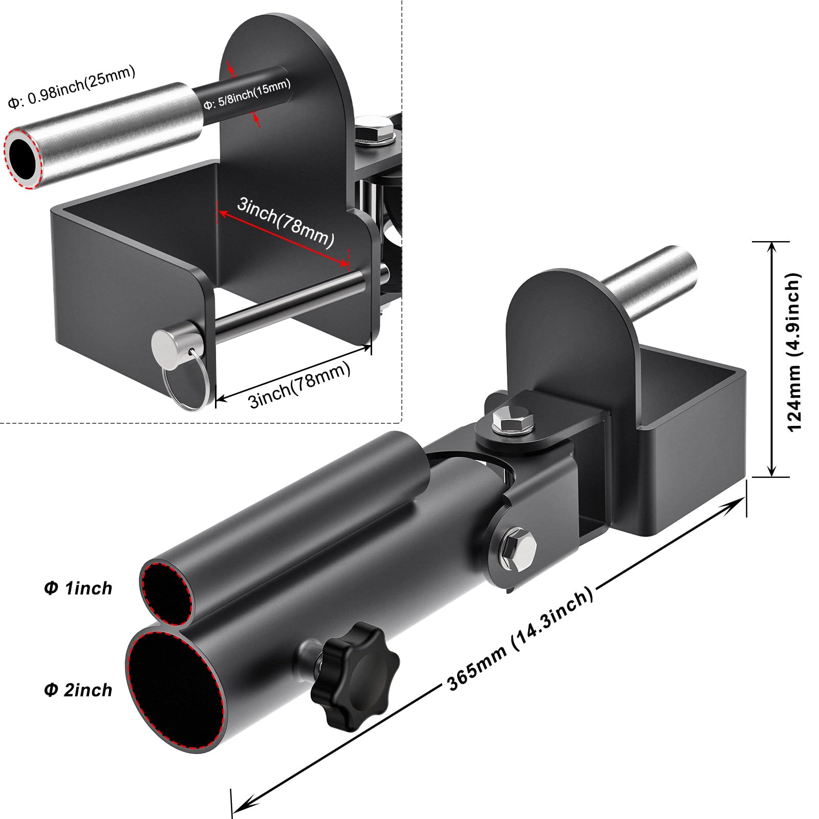 SELEWARE Landmine Attachment for 3"x3" Power Rack with 5/8" or 1" Hole