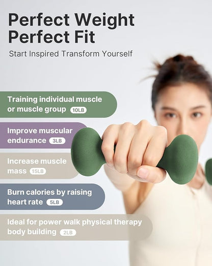 YOTTOY Weights Dumbbells Set for Women,2-15 Pound Dumbbells Set of 2, Non-Slip Hand Weights for Home Workouts, Portable Strength Training Neoprene dumbbells