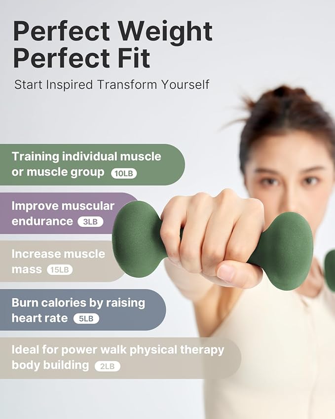 YOTTOY Weights Dumbbells Set for Women,2-15 Pound Dumbbells Set of 2, Non-Slip Hand Weights for Home Workouts, Portable Strength Training Neoprene dumbbells